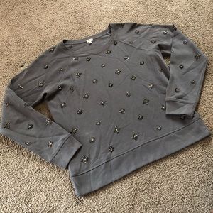 J. Crew Grey Beaded Crewneck Sweatshirt Medium